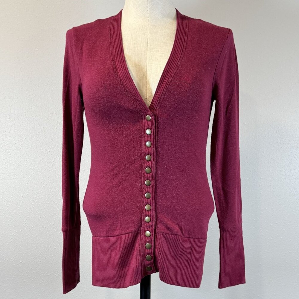 Zenana Outfitters Womens Red Cardigan Snap Front Long Sleeve V Neck Size Small
